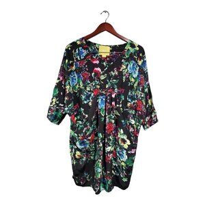 Anthropologie Maeve Women's Petal Palette Black Floral Dress Dolman Slee…